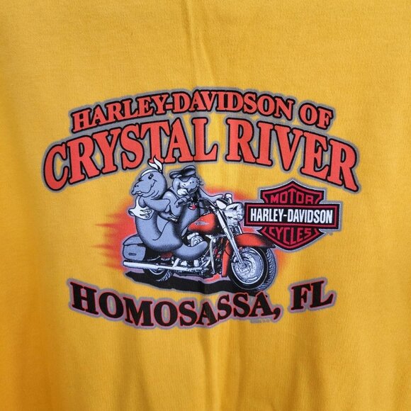 Harley Davidson Woman's Yellow Crystal River Florida Manatees T-shirt Sz L - Picture 3 of 5